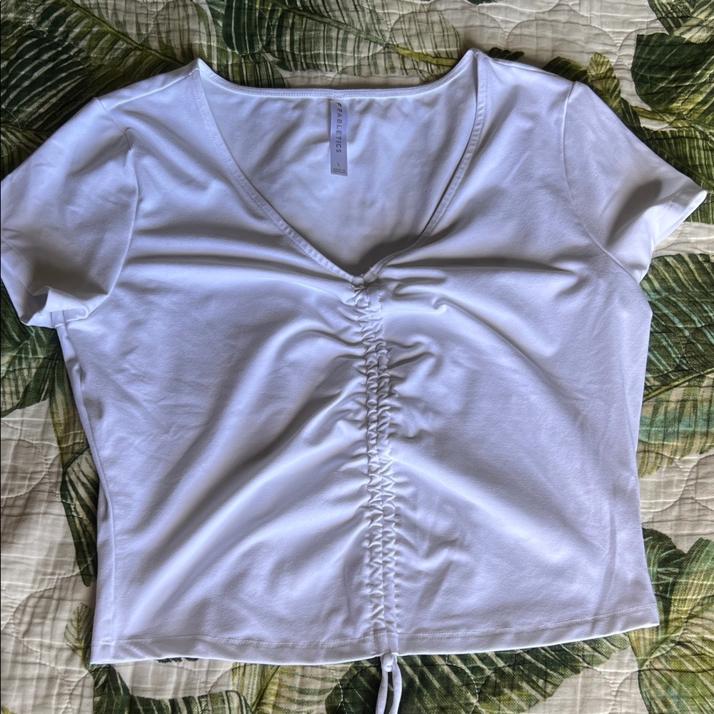 Fabletics White Short Sleeve Ruched Top